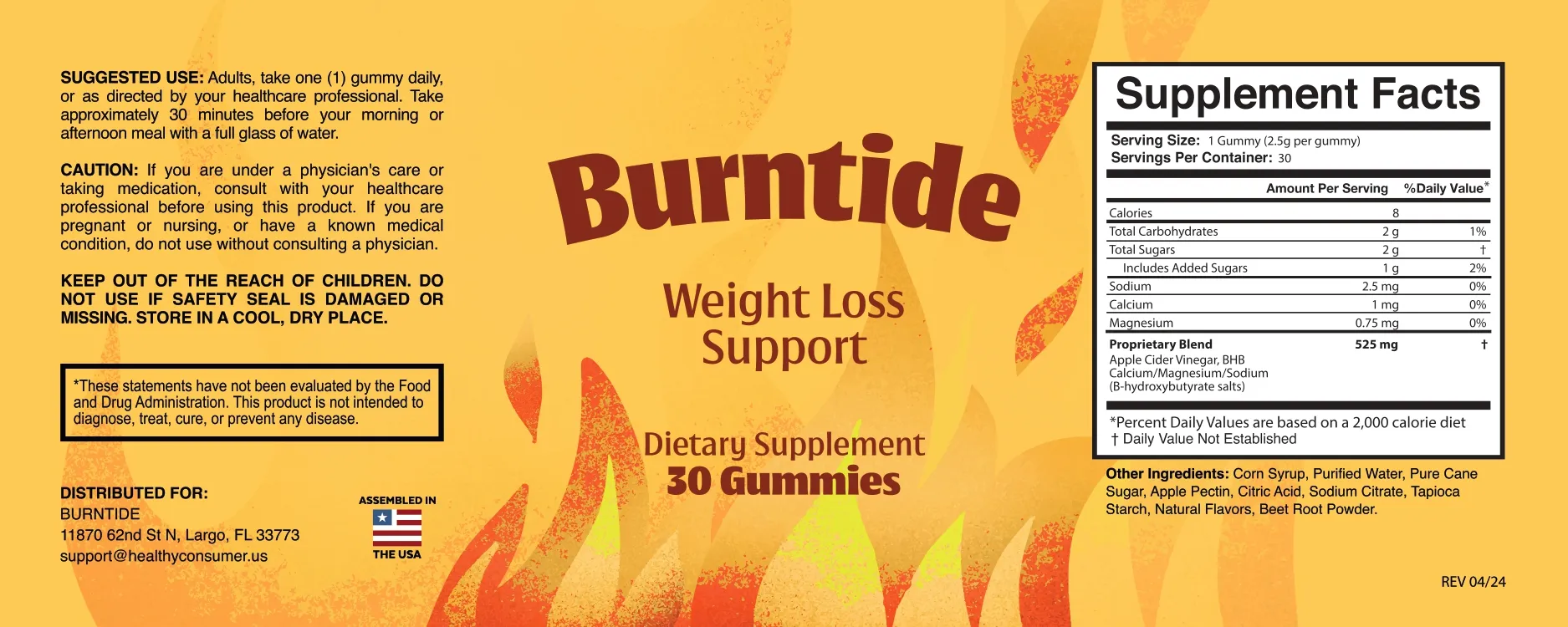 BurnTide full ingredient label